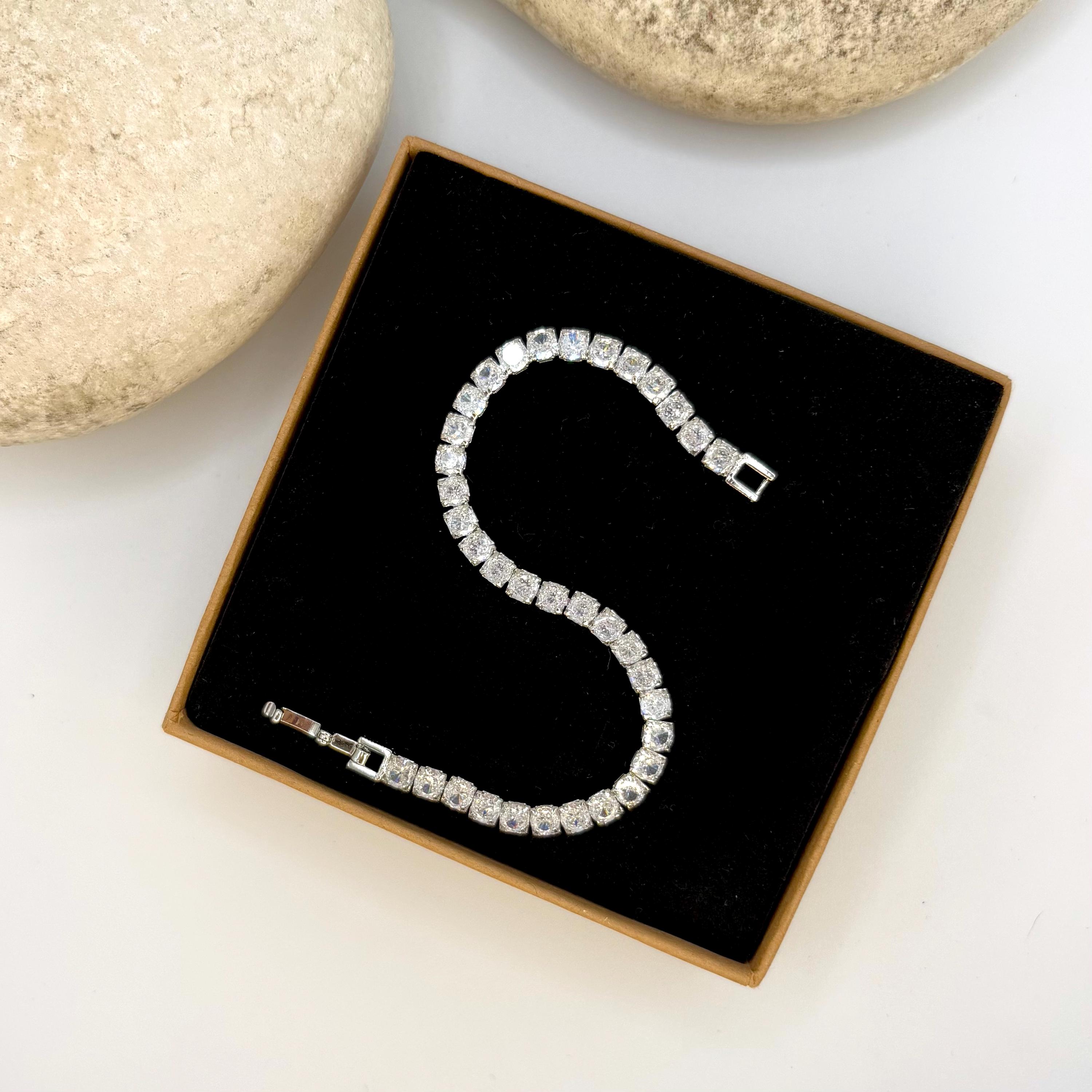 925スターリングシルバーテニスチェーンブレスレットジルコン4mm 