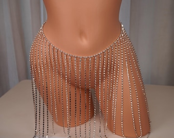 Silver Chain Belt Body Chain Lingerie Rhinestone Belt Chain Silver Body Jewelry Rhinestone Chain Festival Jewelry Rave Outfit Joy Underwear