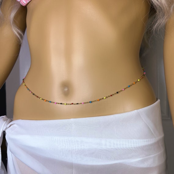 Women's Double Layer Belly Chain Jewelry - Thin Metal Waist Chain For Bikini & Beach Wear
