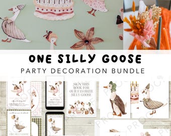One Silly Goose Birthday Party Decor | Goose Birthday Invitations | First Birthday Party Ideas | Canva Food Labels | One Silly Goose SVG