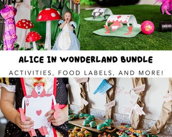 Ultimate Alice in Wonderland Party Bundle | Printable Activities, Giant Cards, Crafts & Games | Queen of Hearts Croquet, Tea Party Script