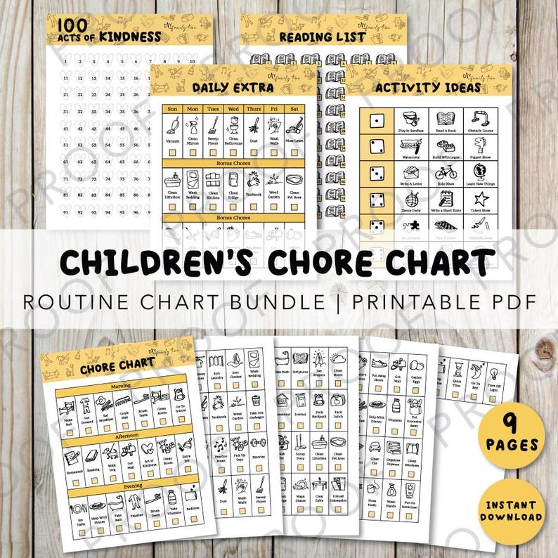 Children's Chore Chart and Routine Chart Bundle- Customizable Job Chart ...