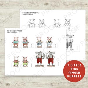 The Three Little Pigs Finger Puppets - Printable PDF Set | Instant Download | Storytelling, Imaginative Play, Puppet Shows | Color or B&W