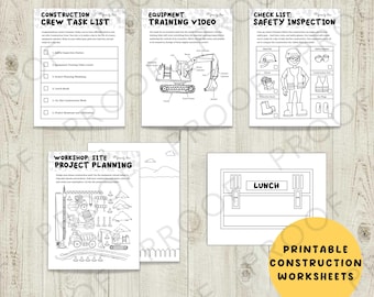 Construction Party Activities – Construction Crew Task List with Safety Inspections, Equipment Training & DIY Lunch Box Decorating Printable