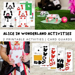 Lot d'activités fête Alice au pays des merveilles - Cartes de visite créatives et arc de croquet imprimable | Reine de coeur Jeu | Décoration DIY Pays des Merveilles