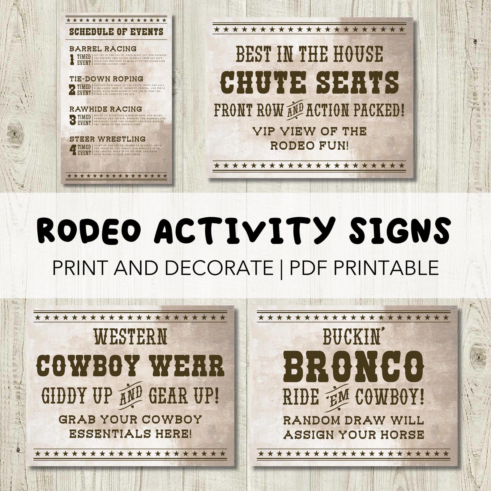 Set of 4 Western Rodeo Party Signs – Printable Cowboy-themed ...