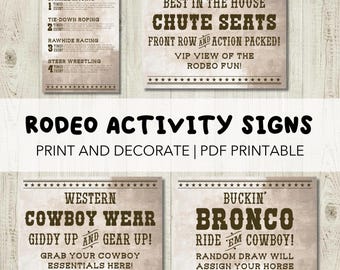 Set of 4 Western Rodeo Party Signs – Printable Cowboy-Themed Decorations for Birthday Party