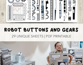29 Robot Sticker Sheets | Digital Download | Printable Robot Elements: Buttons, Knobs, Sound Waves & More