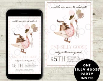 One Silly Goose Birthday Invitation | Printable 5x7 or Digital Invite | Goose Birthday Party