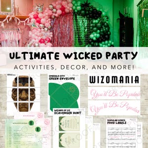 KOMPLETT WICKED PARTY-paket | Wicked-festdekorationer, spel, matetiketter | Trollkarlen från Oz-festen | Direktnedladdning