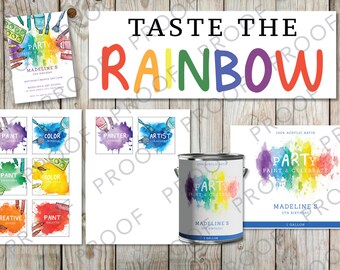 Rainbow Painting Birthday Party Digital Bundle - SVG, Food Labels, Invitations - Instant Download
