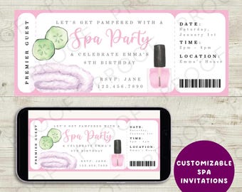 Customizable Spa Party Ticket Invitation | Editable Canva Template