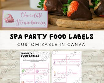 Spa Party Food Labels | Customizable Printable Table Tents | Spa Birthday Decor