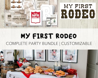 Rodeo Birthday Party Bundle - Invitations, Milestone Posters, Party Signs, Food Labels & More - Editable Templates + SVG and PDF Files