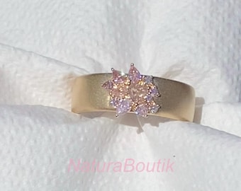Unique Natural Untreated Fancy Pink Diamond Cluster Ring 14K Gold