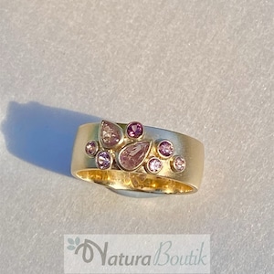 Unique Natural Untreated Galaxy Pink Diamond and Pink Spinel Statement Ring 10K Solid Gold