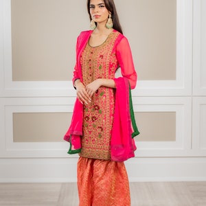 Beautiful Sharara Plazzo Suit Pakistani Indian Wedding Wear Ready Made Heavy Embroidery Work Shalwar Kameez Dupatta Dress