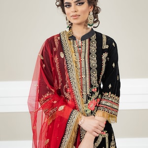 Velvet Style unstiched Designer Salwar Kameez Palazzo Suits Pakistani Wedding Wear Beautiful Embroidery Worked Shalwar Kameez Dupatta Dress