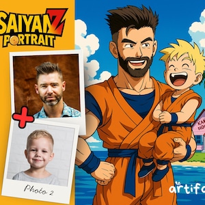 Retrato de anime personalizado - Ilustración personalizada de anime estilo shonen - Regalo del Día del Padre para un papá otaku