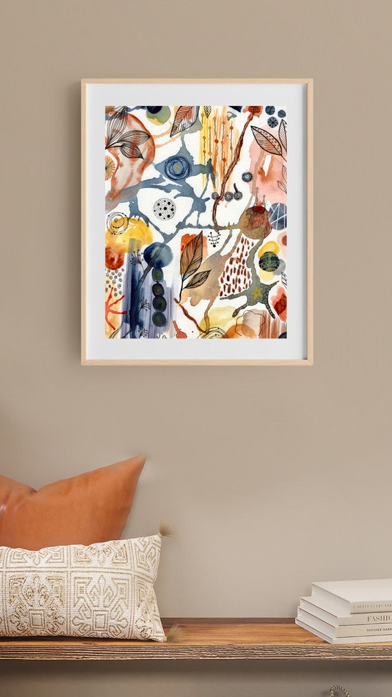 Abstract Leaves Print | Colorful Wall Art | Watercolor Painting | Nature Art | Physical Print | AcuarelaMagica