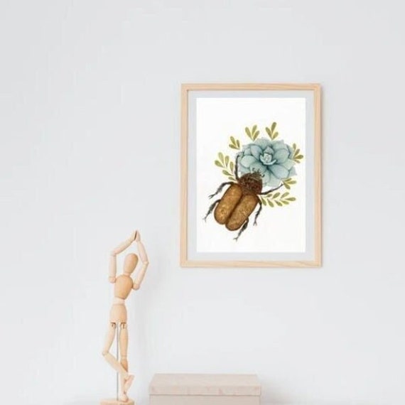 Beetle & Flower Watercolor Print | Colorful Wall Art | Watercolor Painting | Nature Art | Physical Print | gift | AcuarelaMagica