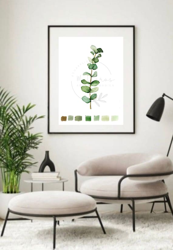 art, eucalyptus, watercolor, painting, decor, print