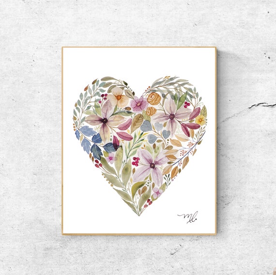 Heart Watercolor Print | Colorful Wall Art | Watercolor Painting | Nature Art | Physical Print | AcuarelaMagica