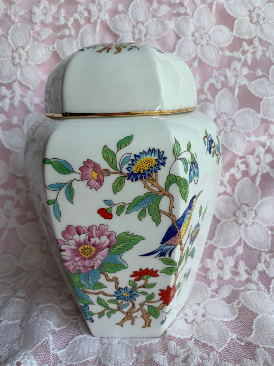 Large GINGER JAR by Aynsley_bone China_pembroke_hexagonal 6 Sided in