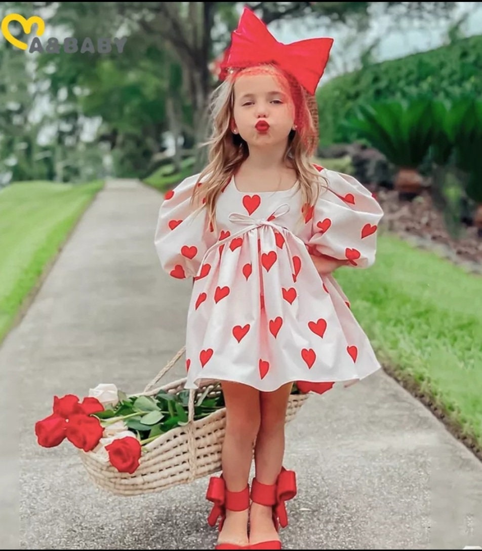 Valentine's Day Toddler Kid Baby Girl Dress Red Heart Etsy