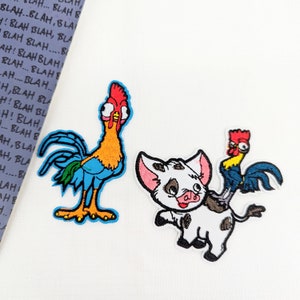 Silly Pig and Rooster Iron On Cloth Patch | Hei Hei Chicken Pua Pig from Moana Badge | DIY Embroidery | Travel Holiday Gifts for Kids