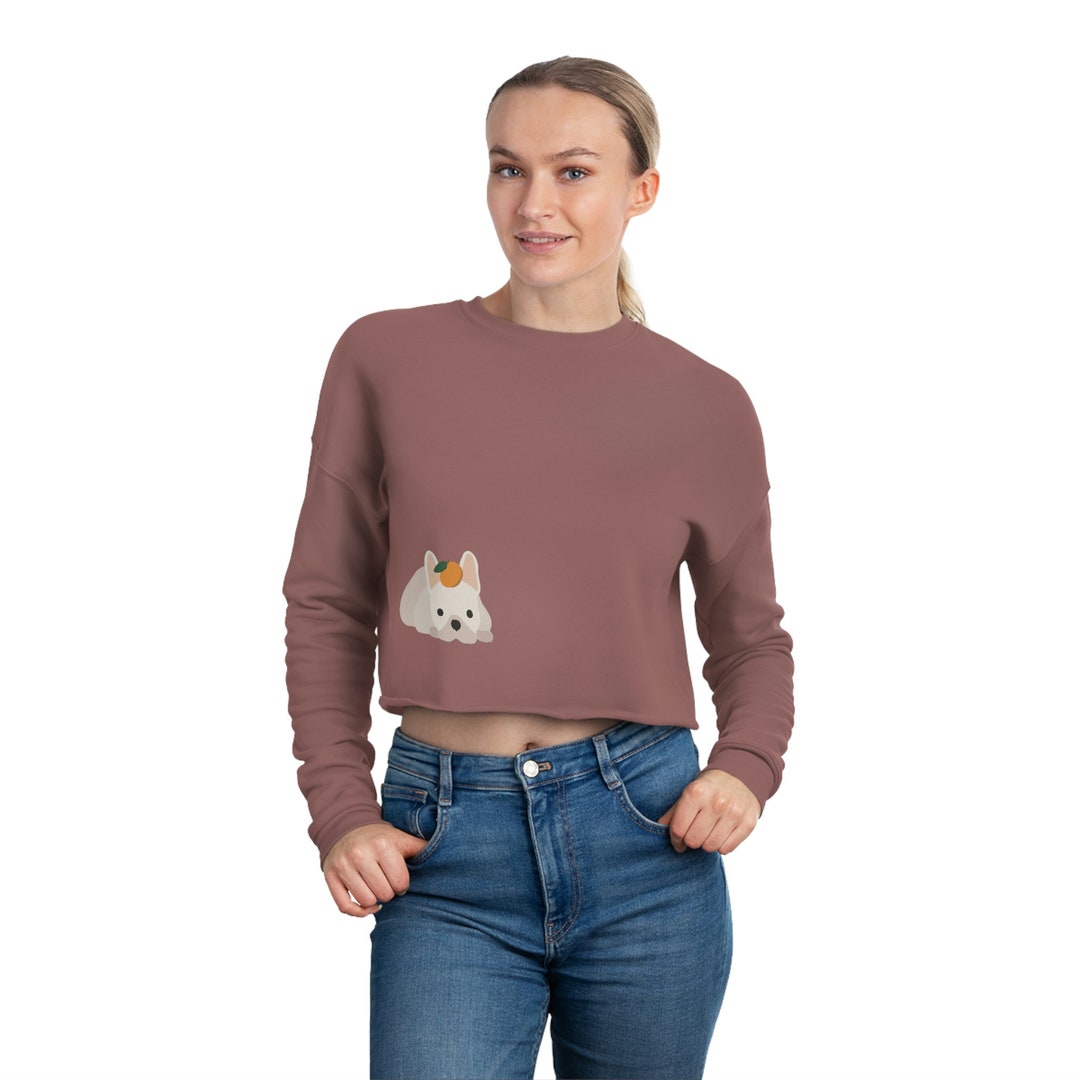 Frenchie Bulldog With Clementine Women's Cropped Sweatshirt Dog Mom