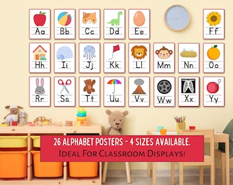 ABC Poster Pack Printable, Classroom Alphabet Display, Bulletin Board Posters, Teacher Elementary School Display Cards,Homeschool ABC Boards