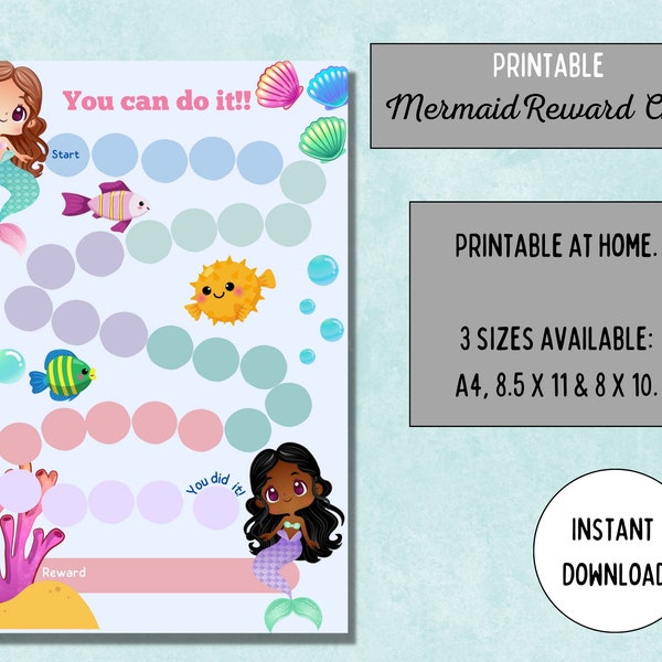 Printable Mermaid Reward Chart, Daily Chore Chart, Star Chart, Under The Sea Sticker Chart,Behaviour Chart Kids,Mermaid Girls Reward Chart,