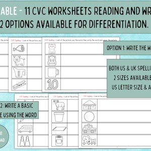 CVC Printable, CVC Worksheets, CVC Reading and Writing, Learn to Read, Phonics Kindergarten, Learn to Spell, Cvc Homeschool Sentence Writing