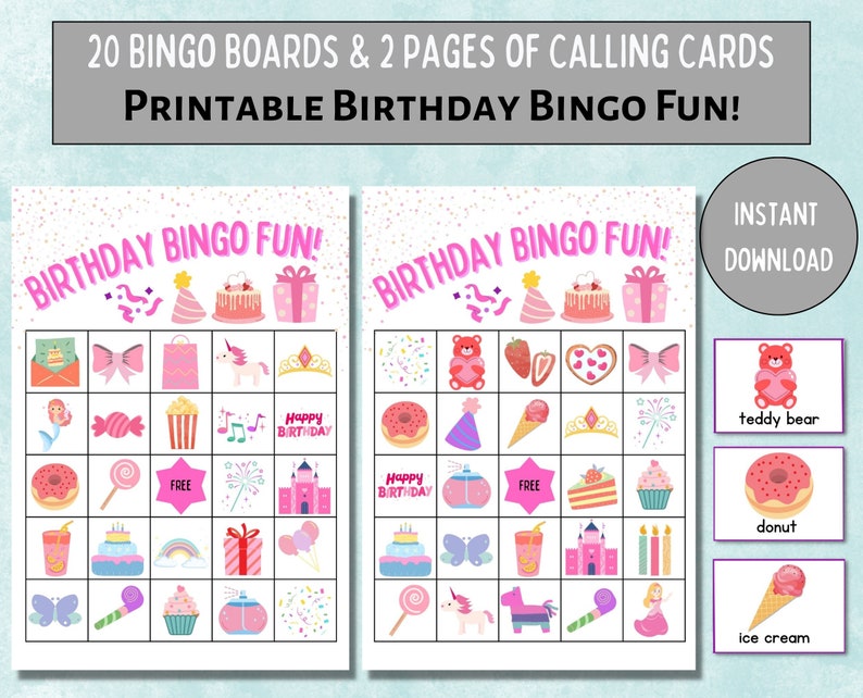 Birthday Bingo Printable Game,birthday Bingo,girls Birthday Activities ...