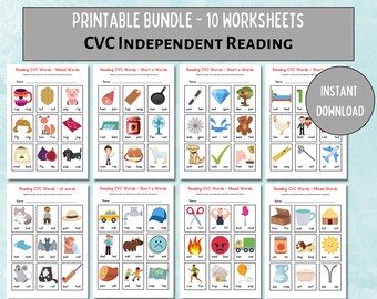 CVC Word Worksheets: Phonics Reading for Kindergarten (Digital Download)