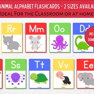 Alphabet Flashcards Printable, ABC Picture Cards, Preschool Alphabet Cards, Homeschool Flashcards Printable, Animal ABC Games, Toddler decor
