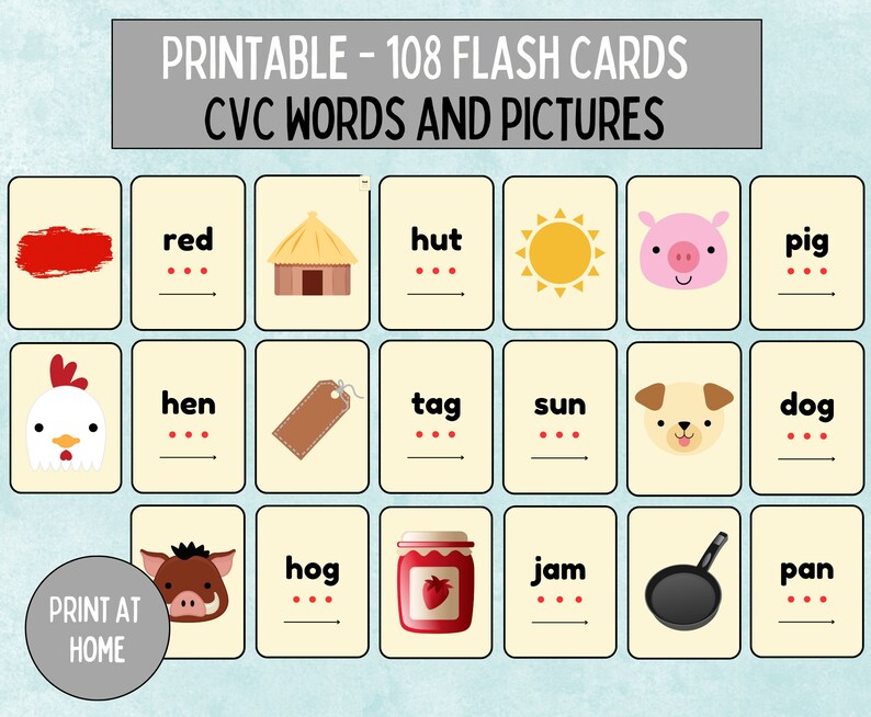 CVC Phonics Flashcards, CVC Printable Flashcards, Preschool Learn to ...