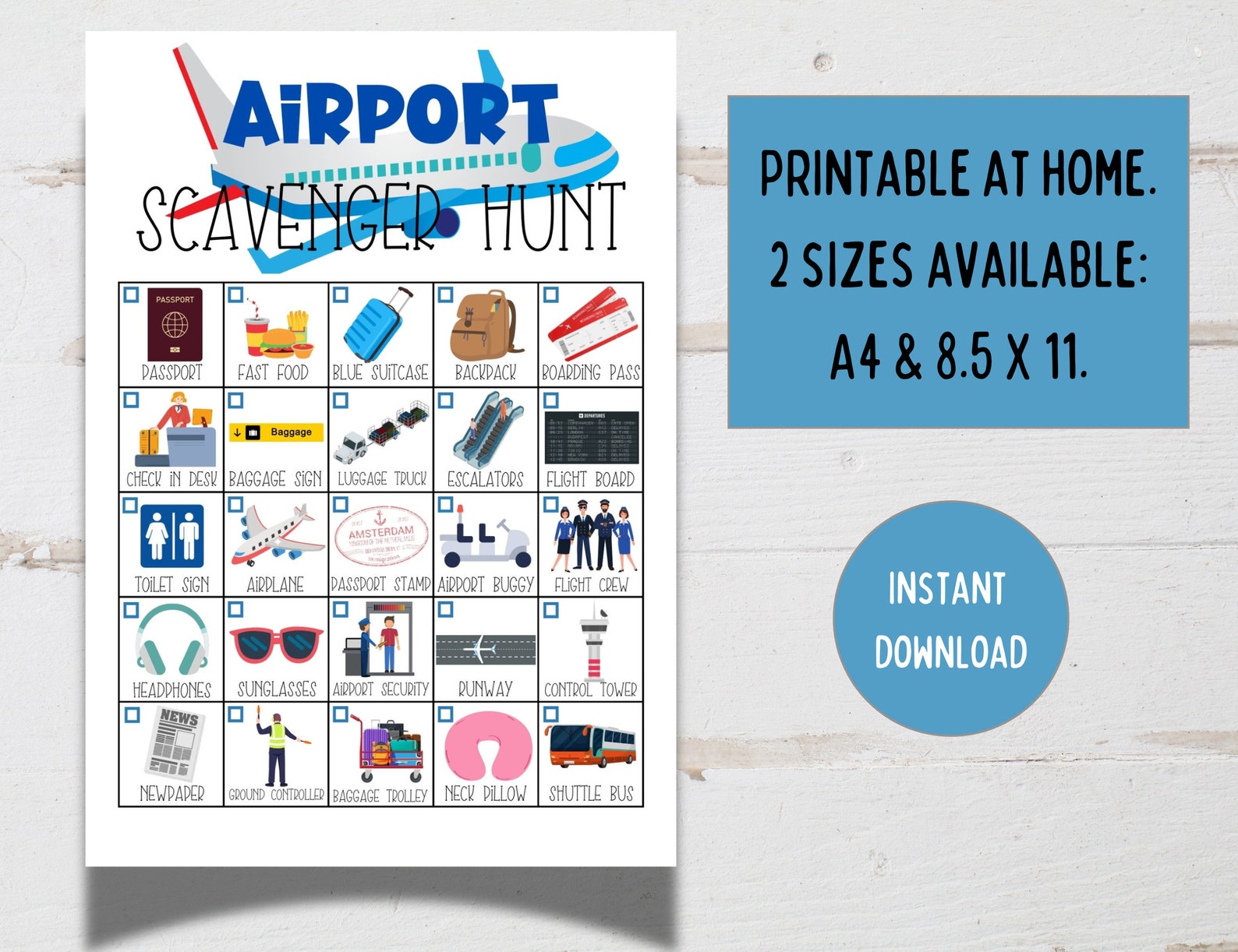 Printable Airport Scavenger Hunt Kids,travel Look and Find, Airplane ...