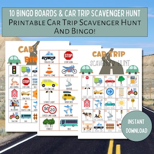 Caça ao tesouro e bingo para viagem de carro para impressão, busca e descoberta de viagem de carro de verão, atividades de verão para crianças, jogos de viagem de carro, caça ao tesouro infantil.