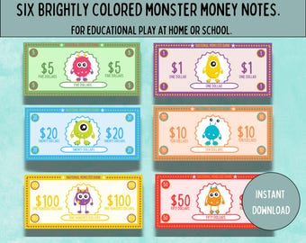 印刷可能なモンスターごっこ用お金：子供向けロールプレイ、ホームスクーリング（デジタルダウンロード）