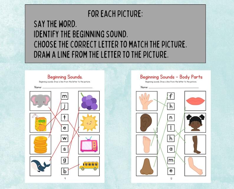 Beginning Sounds Worksheets Printable, Early Learning Phonics ...
