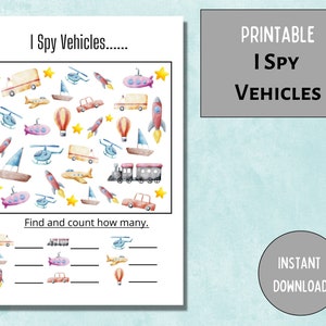 I Spy Vehicles Game: Preschool Counting Worksheet (Digital Download)
