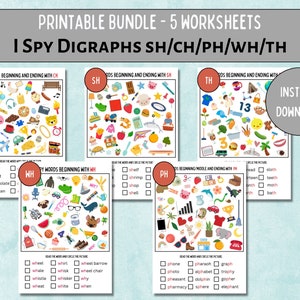 Digraph I Spy Printable Game: Phonics Worksheets (Digital Download)