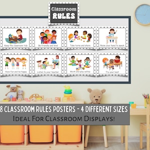 Classroom Rules Poster Pack Printable,Classroom Rules Display,Bulletin Board Posters,Teacher Elementary Expectations,Daycare Classroom Rules