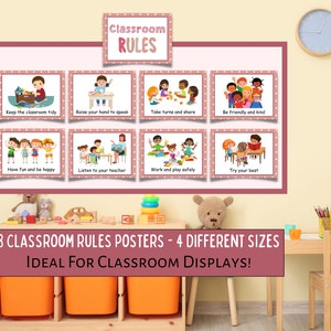 Classroom Rules Poster Pack Printable,Classroom Rules Display,Bulletin Board Posters,Teacher Elementary Expectations,Daycare Classroom Rules