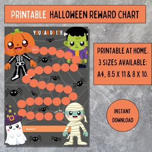 Halloween Reward Chart Printable, Daily Chore Chart kids, Halloween Sticker Chart for kids, Chore Chart printable, Reward Chart for kids.