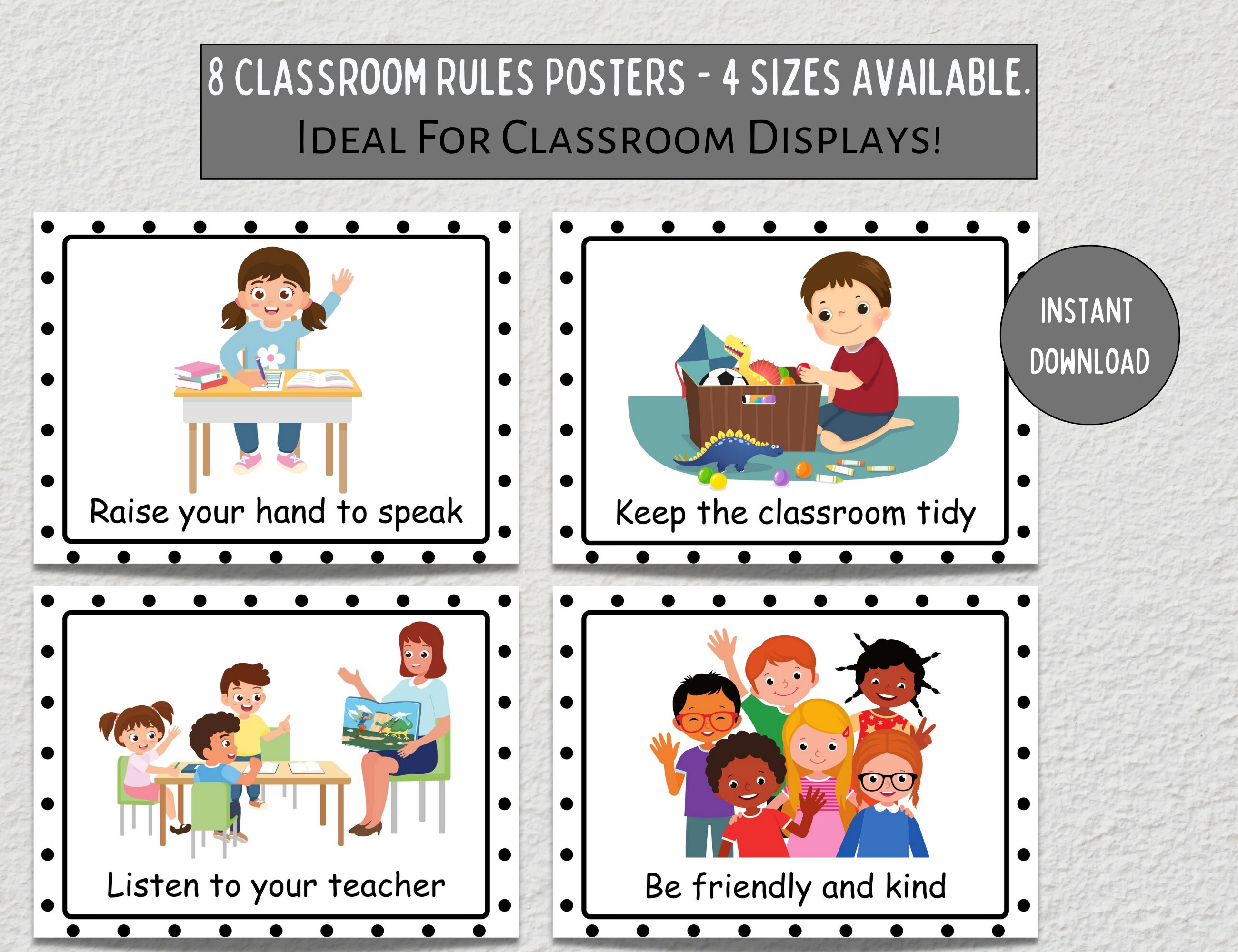 Classroom Rules Poster Set: Elementary Teacher Display (digital ...