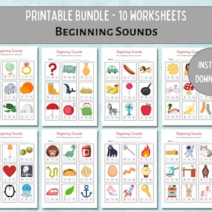 Beginning Sounds Worksheets: Early Learning Phonics (Digital Download)