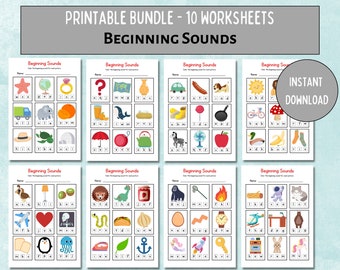 Beginning Sounds Worksheets: Early Learning Phonics (Digital Download)